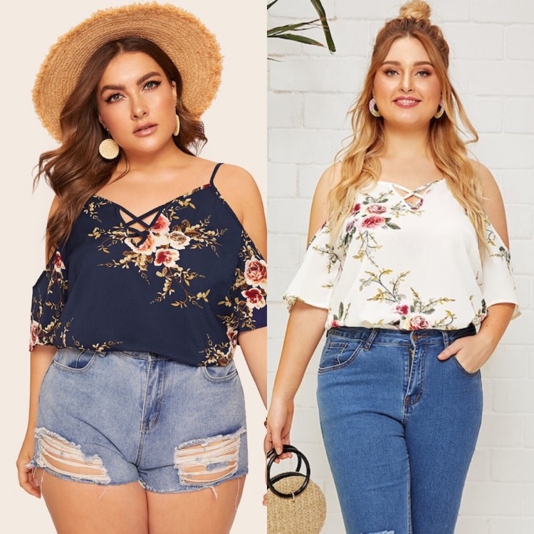 Plus Size Floral Cold Shoulder Top
